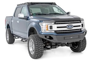Ford F-150 Front Bumper - Rough Country - High Clearance, Skid Plate, LED Cubes and Light Bar - Flat Black - '18-'20 Ford F-150 Front Bumper - Rough Country - High Clearance, Skid Plate, LED Cubes and Light Bar - Flat Black - '18-'20